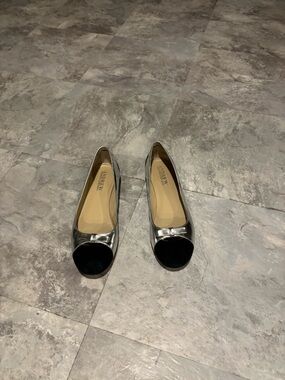 Andrew Stevens Silver Flats with Suede Black Toe Cap
and Back